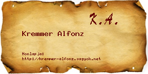 Kremmer Alfonz névjegykártya